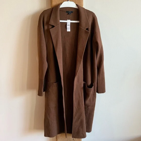 NWT J. Crew Ella Open Front Long Sweater Blazer Duster Wool Blend Brown Medium - Picture 2 of 8